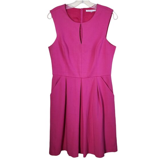 Trina Turk Dress 8 Pink Swizzle Sunnie Keyhole Lace Slip Pleated Pockets Career - Picture 1 of 12